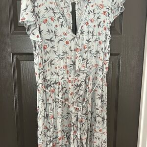 American Eagle Outfitters Pink and Green Flutter Sleeve Sundress